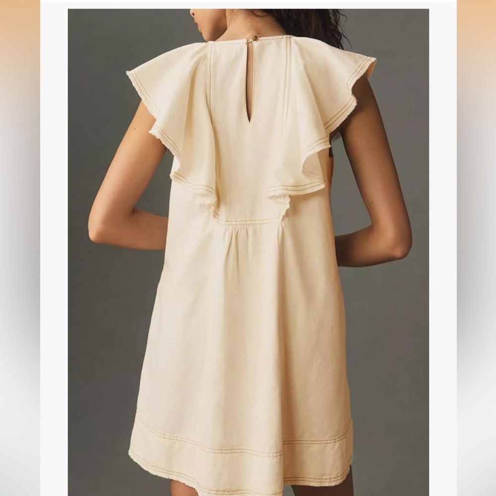 Ruffle v-neck mini cotton shift dress - Picture 12 of 12